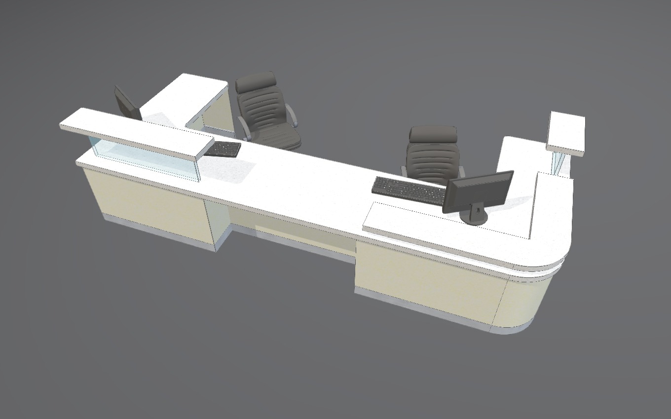 At Medspace Solutions we offer a full design, fabrication, Supply and installation service for reception desks and nurse stations. We are happy to work to a set plan or work with you to help develop your vision into a working design.

For bespoke solutions we will find a design which fits your requirements, environment and budget 3d model