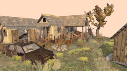 DAE Diorama dae, abandoned, broken, farmhouse, inspired, haunted, western, scary, swamp, digitalartsandentertainment, 3d1, lowpolymodel, zombieapocalypse, abandoned-house, lowpoly, house, car, boat