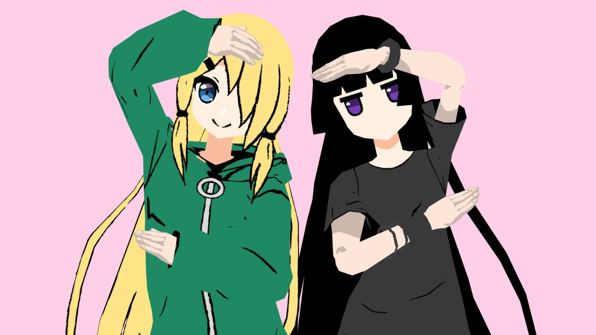 hi friends, check these cute characters out! 

hime and hoodie by@The_Only_Shoe
pose inspired by one of the drawings of them, friend is a very cool artist please go check em out! - hime and hoodie - 3D model by chained_tan (@ch_fren) 3d model