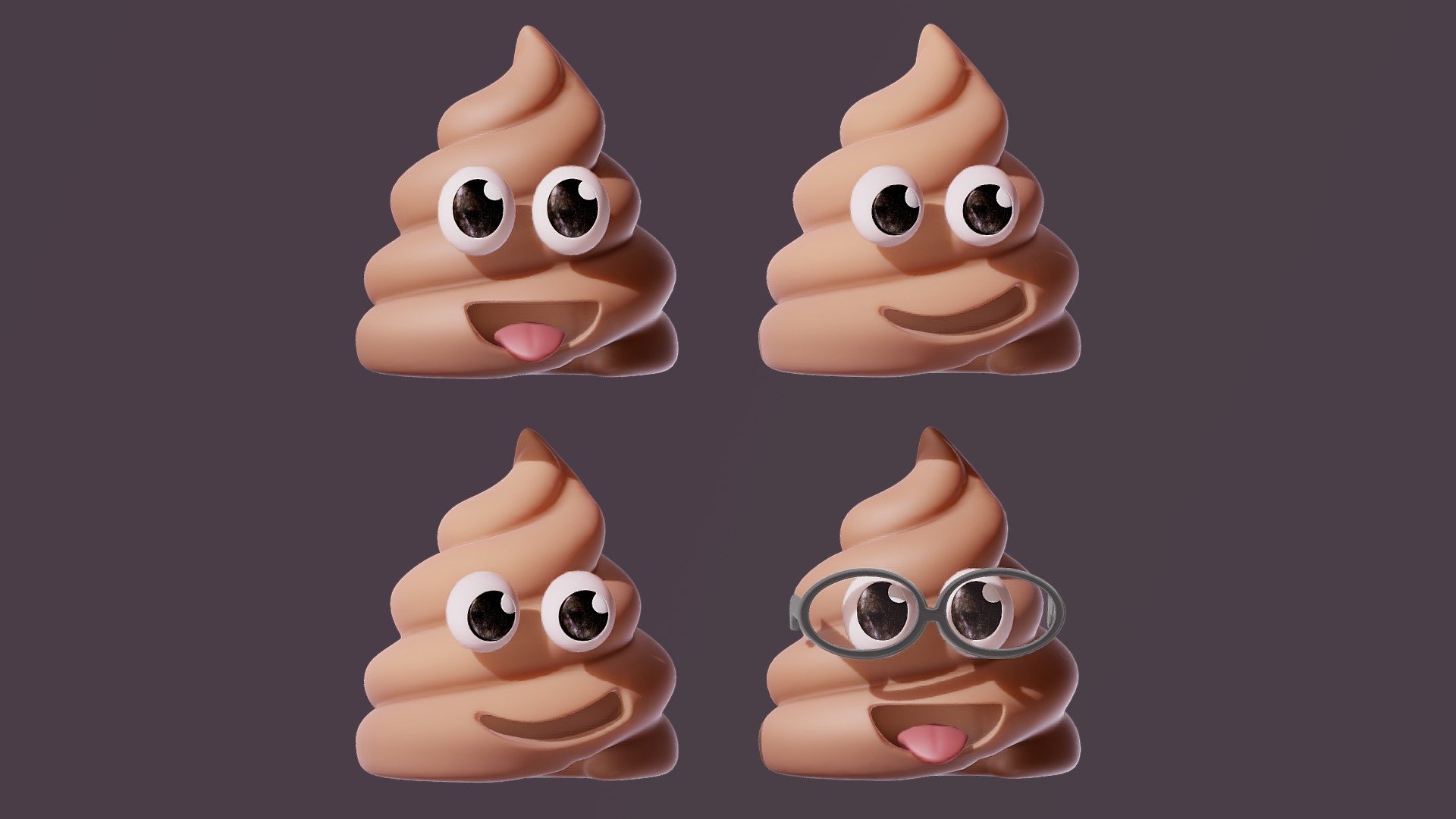 Originally modeled in Cinema 4D R 24




Scene Render with Marmoset Toolbag 4



Advanced Format C4D

OBJ STL FBX




Marmoset Toolbag 4 Scene Render



Maps for Poop





BaseColor




Metallic




Roughness





SCALE:





Model at world center and real scale:

Metric in centimeter

1&gt;





Texture resolution:

2048x2048



No N-Gons - Poop Emoji Face Cartoon Stylized Feces Smile - Buy Royalty Free 3D model by zames1992 3d model