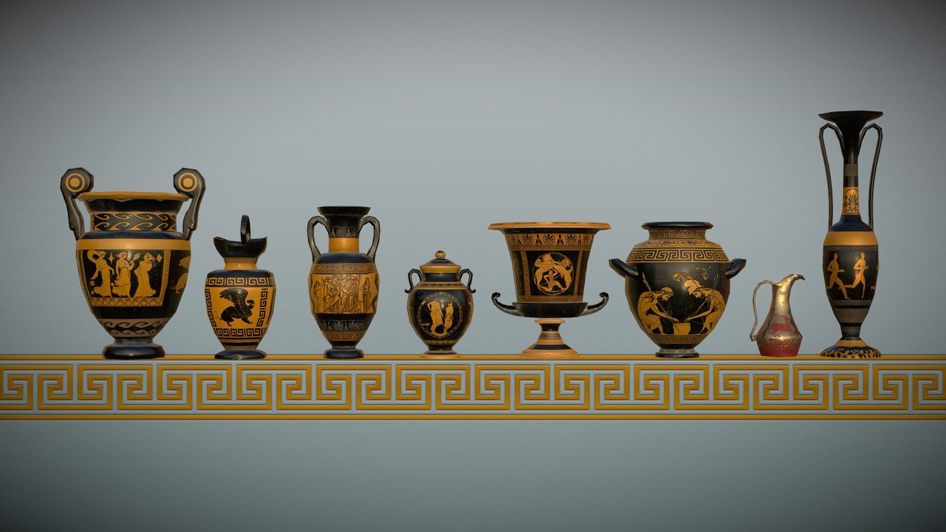 Greek style pots for a game (updated with improved texturing July &lsquo;17) - Low Poly Grecian Pots - Buy Royalty Free 3D model by Owlish Media (@nataliekirk) 3d model