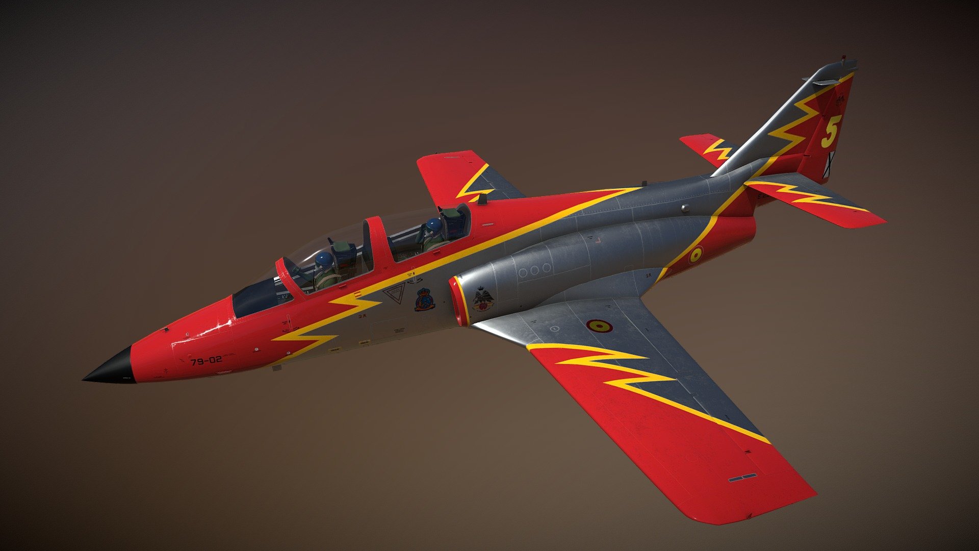 CASA C-101 EB

Versión del Ejército del Aire de España, donde recibe la designación E.25.

Decoración inspirada en el avión número 5 de la Patrulla Águila 3d model