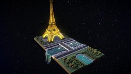 Paris by Night france, tree, scene, tower, paris, eiffel, square, cute, river, landmark, night, water, eiffeltower, famous, miniture, lowpoly, car, stylized, street, parisbynight