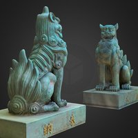 Two Komainu #3 from Shinto Shrine. Japan (reup) japan, lion, mythology, photogrammetry, 3dscan