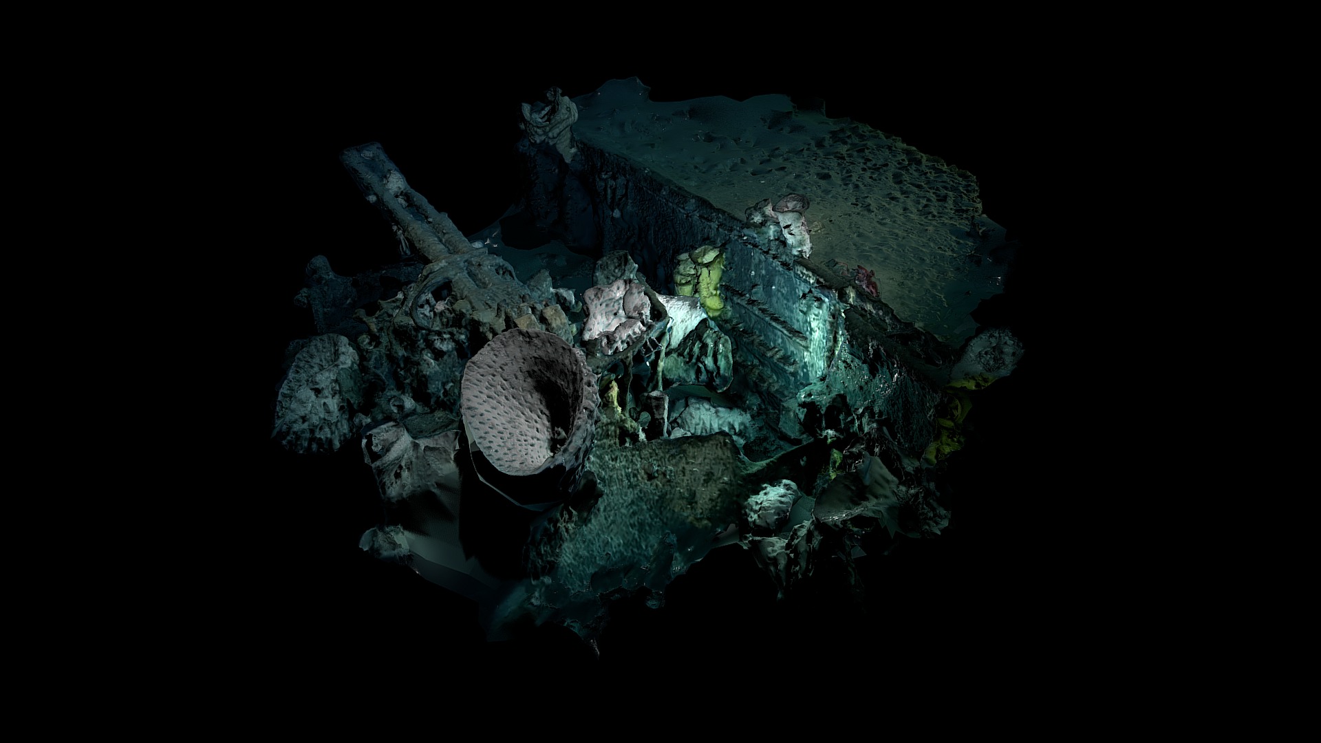 **Model 09: Deepsea shipwreck **

USS Independence is a United States Navy light aircraft carrier, lead ship of her class and served during World War II.

Converted from the hull of a cruiser, she was built by the New York Shipbuilding Corporation and commissioned in January 1943. She took part in the attacks on Rabaul and Tarawa before being torpedoed by Japanese aircraft, necessitating repairs in San Francisco from January to July 1944.

Can be used perfectly as atmospheric back-and-foreground models for deep sea 3d environments. Works also very well with kitbashing techniques

Purchase of this model includes:

3d model and textures:

Size: 28mb
Format: .obj
Vertices: 101k

1x5K ambient occlusion map
1x5K color map
1x5K curvature map
1x5K normal map
1x5K rougness map

Any questions, feel free to contact me on https://jorisputteneers.tumblr.com/ - Low Poly Deep Sea Shipwreck #2 - Buy Royalty Free 3D model by jorisputteneers 3d model