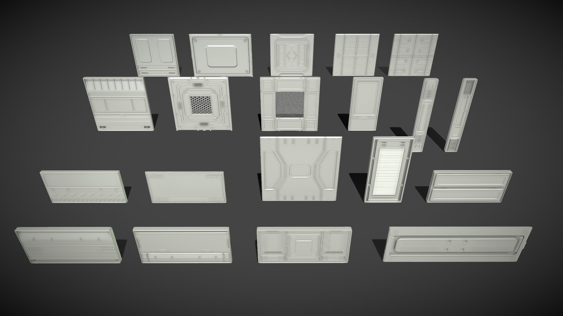 Get pack - https://www.artstation.com/a/15312

Sci Fi Panels - 20 pieces (Middle Poly)




include max(2017), blend(2.8) , fbx and obj files

without UW map, textures and materials

total poly - 175698

total vert - 166605
 - Sci-Fi Panels - 20 pieces - Collection - 2 - 3D model by 3d.armzep 3d model