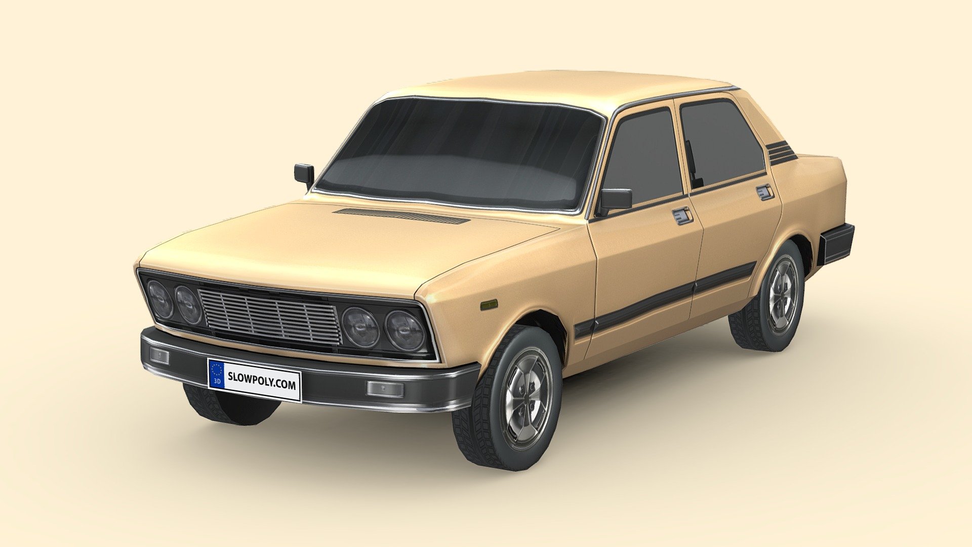 Low poly car with nice geometry and surface flow, realistic looking with high-quality textures.

Buckle up and join the ride with our incredible 3D model car! With few polygons, it’s light, flexible, and realistic. High-quality textures bring it to life. Effortlessly integrate it into any project and let your creativity soar. Get ready for a thrilling journey!

If you love this 3d model and curious about how it’s done, visit our tutorial here: https://www.slowpoly.com/l/course unlock the technique, tool and trick to crafting this detailed-looking low poly car now! - Fiat 132 1977 - Buy Royalty Free 3D model by slowpoly 3d model