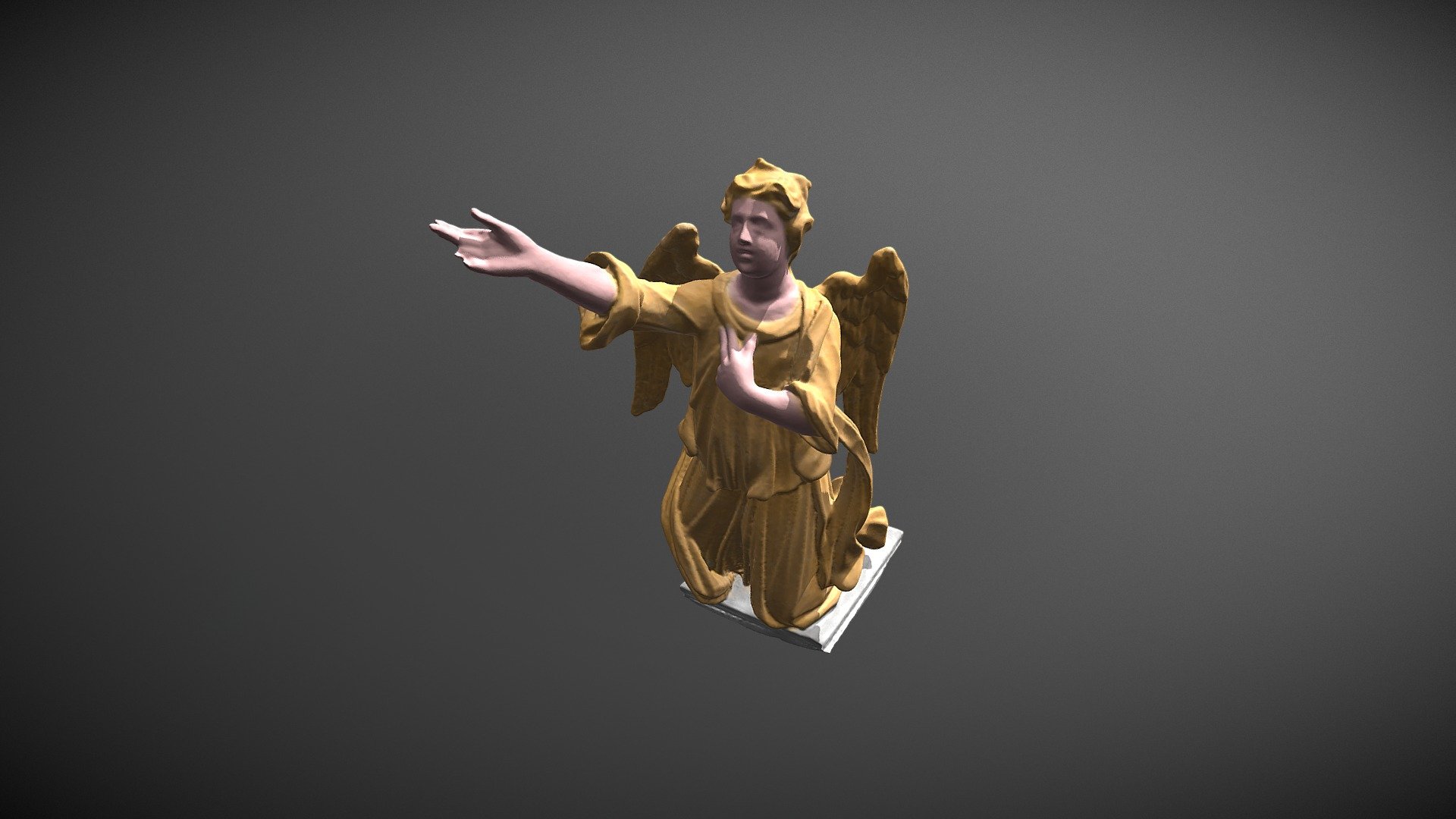 Ackermann project, ackermann.ee

Model is based on pigment information collected by conservators and photogrammetric model I created earlier (see the result). 
This colored version is from Tallinn Cahtedral altar. 

During the virtual coloring I used MeshLab, Sculpturis and Meshmixer. 

For the web publishing the model was downsampled four times 3d model