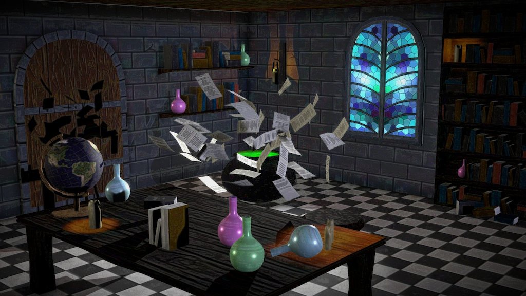 This is my model of a Necromancers Office, I made this in 3ds Max and textured it by hand in Photoshop 3d model