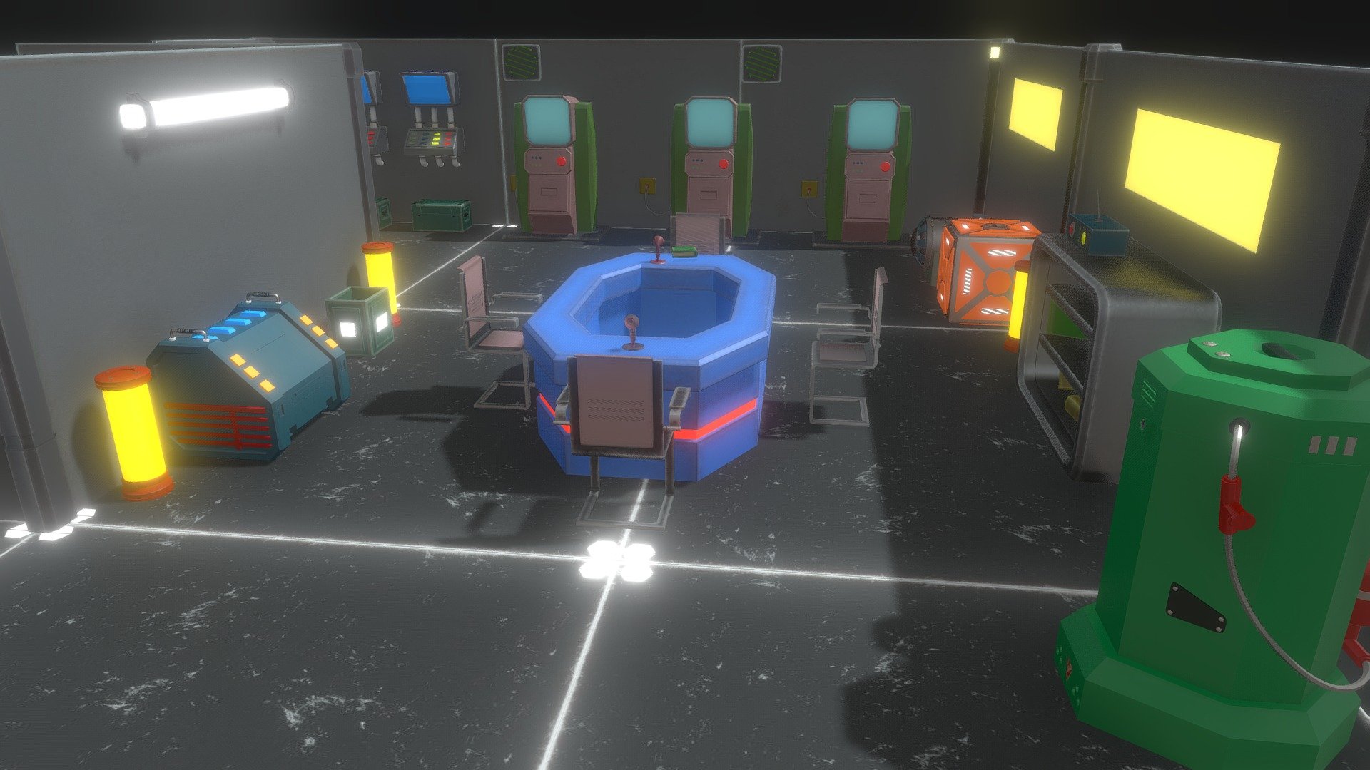 This is Stylized Sci-fi Interior.This Pack is mainly Top-down Scene and you can use it in Top-down game or any project.

Demo Scene Contains: Bedroom, Main Office and Laboratory.
Texture dimensions:2k (2048 * 2048) - Stylized Sci-fi Interior - Buy Royalty Free 3D model by luka00 3d model