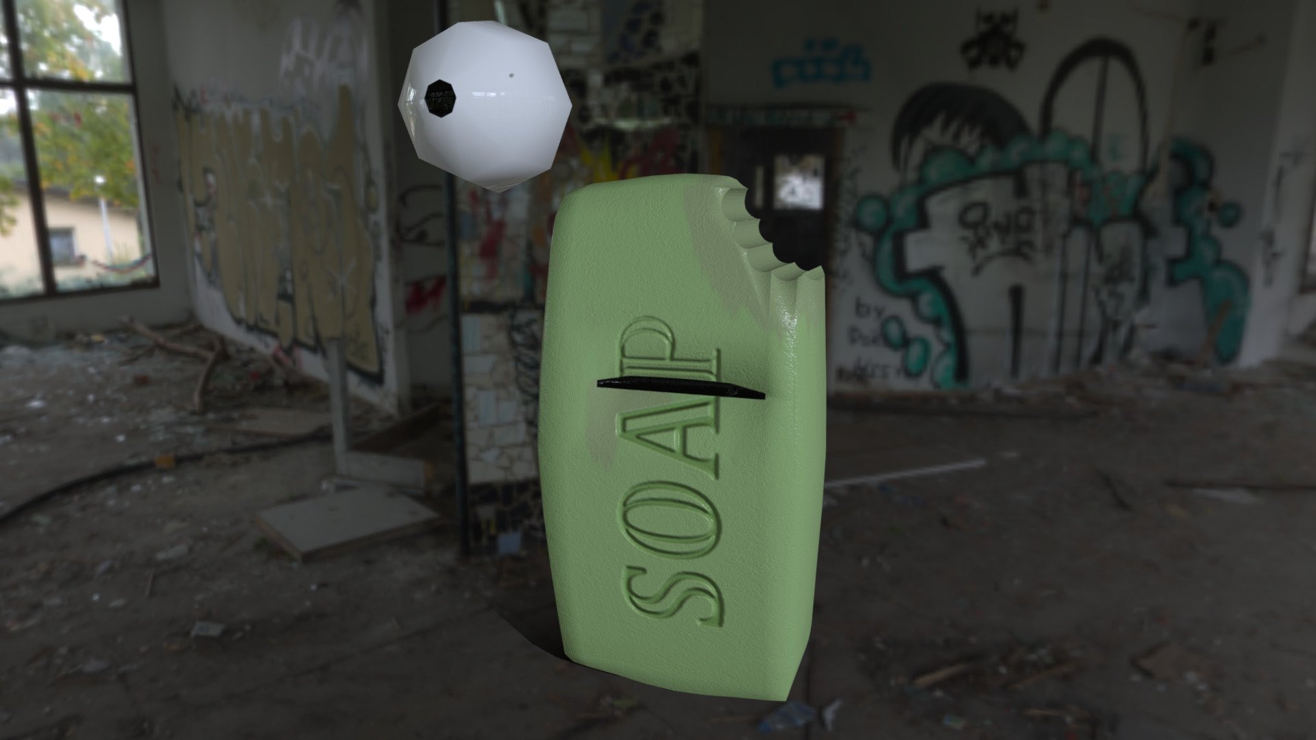 I've been trying to practice modeling different things lately, and then converting them into puppetable avatars for VRC. This is one of the several I have done recently.

This one was far too much fun to do. I don't know why the world needed a bar of soap with a bite taken out of it, or a carefully modeled butt, I just know that it had to be done. Mr Soap here has seen some things, and I don't know that he appreciates it.

Has full visemes for the mouth, and the lower half is weight painted to the legs to allow the &ldquo;butt