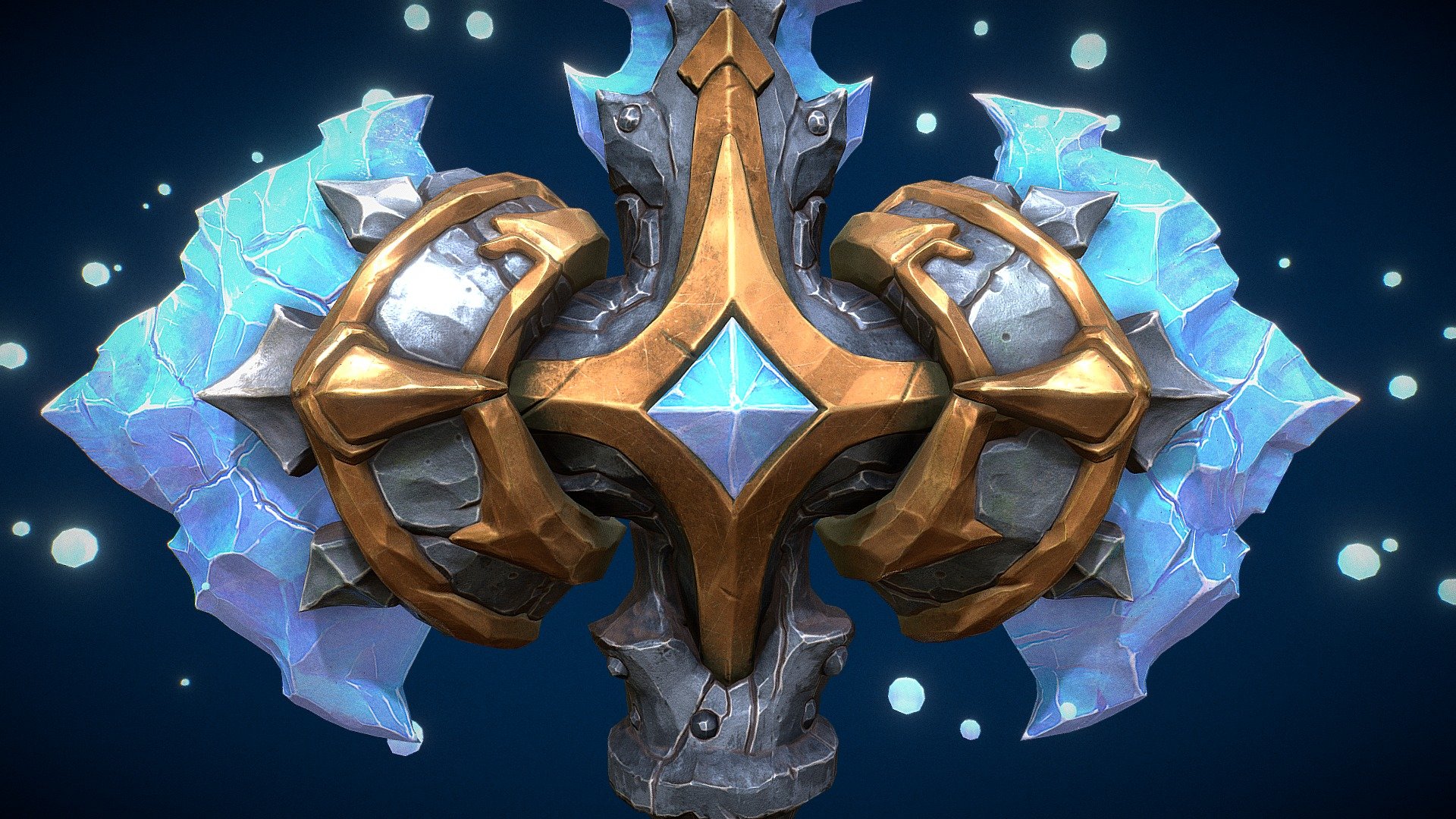 A PBR 3D Model, Handpainted style. 
I love this kind of styles and I wanted to make a weapon based in Fantasy videogames. I hope you like it :) 

You can visit my Artstation webpage to see my artwork 
https://www.artstation.com/luisservin89 - Ice Axe - 3D model by luisservin89 3d model