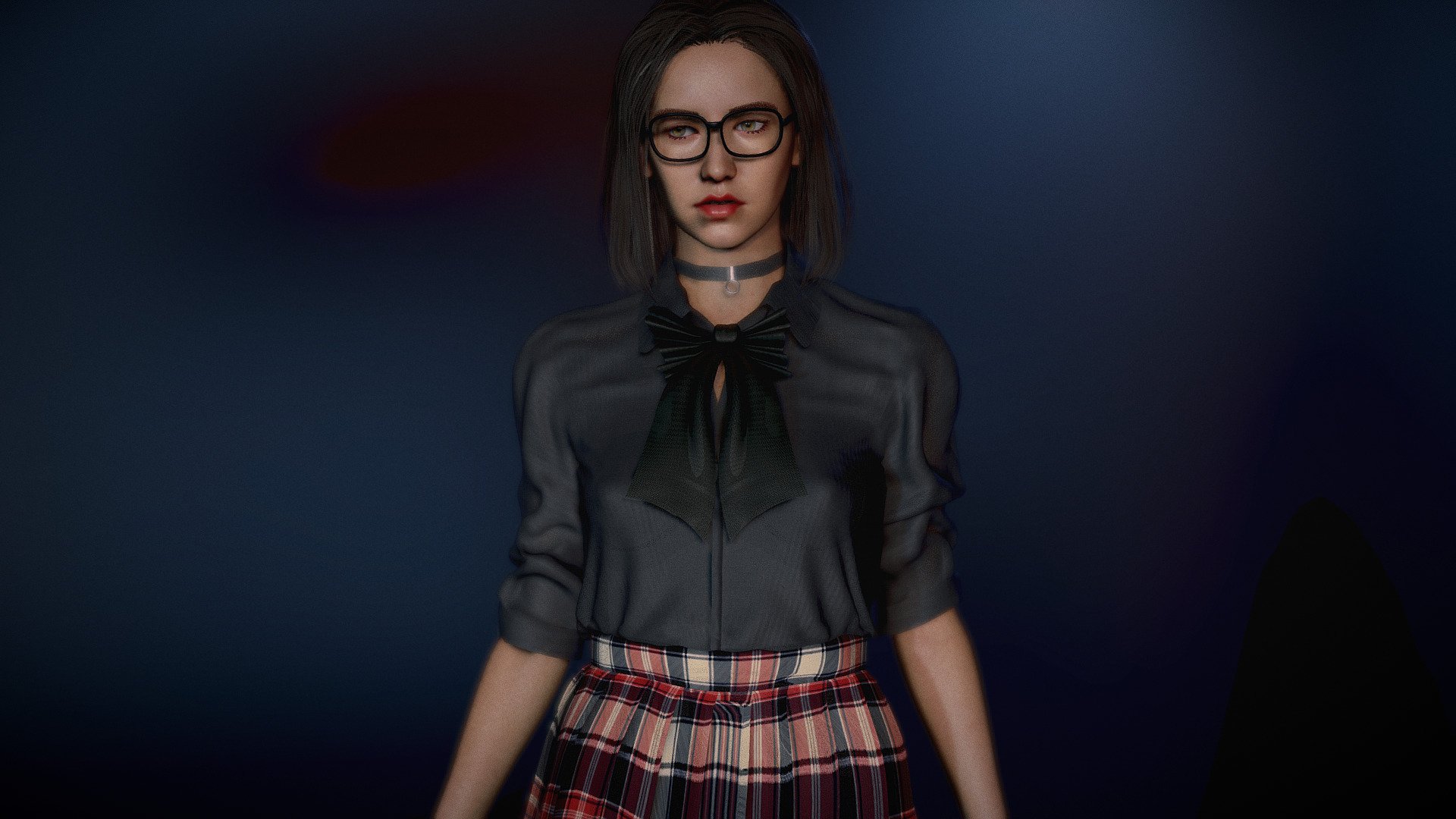 Cute Female  woman  girl in skirt. Rigged Body and face. Subsurface scattering. model in Blender file. Includes skin shader and skin peach fur particles. Eevee and cycles 3d model
