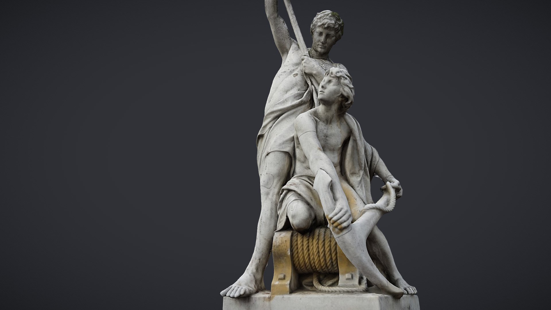 The Hallisches-Tor-Bruecke (fka. Belle-Alliance-Bruecke), a massive stone bridge after the design of Johann Heinrich Strack and Erich Dietrich, spans the Landwehrkanal since 1876. 1877, four sculptors were tasked with one allegorical marble sculpture (relating to the meaning of the Landwehrkanal) each.

Bildhauer Eduard Lürssen (1840-1891) - Gewerbefleiss - fragmented in WWII
Friedrich Reusch (1843-1906) - Fruchthandel - disappeared in WWII
Julius Moser - Fischfang - restored to the original site
Otto Geyer (1843-1914) - Flussschifffahrt - restored to the original site

The latter two were removed 1902 for aesthetic reasons after the nearby railway station was expandedin
1902 and placed in front of the Kreuzberger Melanchtonkirche am Planufer where they escaped destruction during WWII.

The Melanchtonkirche (church) was heavily damaged and explosively demolished in 1957.

To be continued&hellip; ==&gt; - Allegorie Flussschifffahrt - Download Free 3D model by VIMUNE 3d model