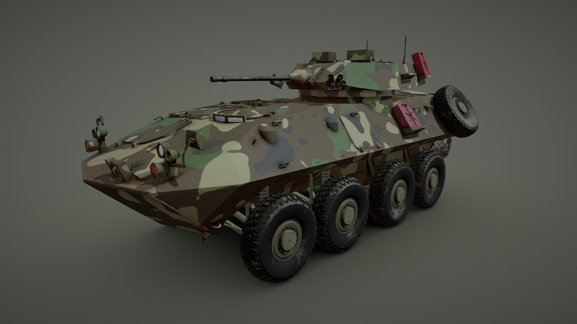 The LAV-25 is a member of the LAV II family. It is an eight-wheeled amphibious armored reconnaissance vehicle built by General Dynamics Land Systems and used by the United States Marine Corps and the United States Army 3d model