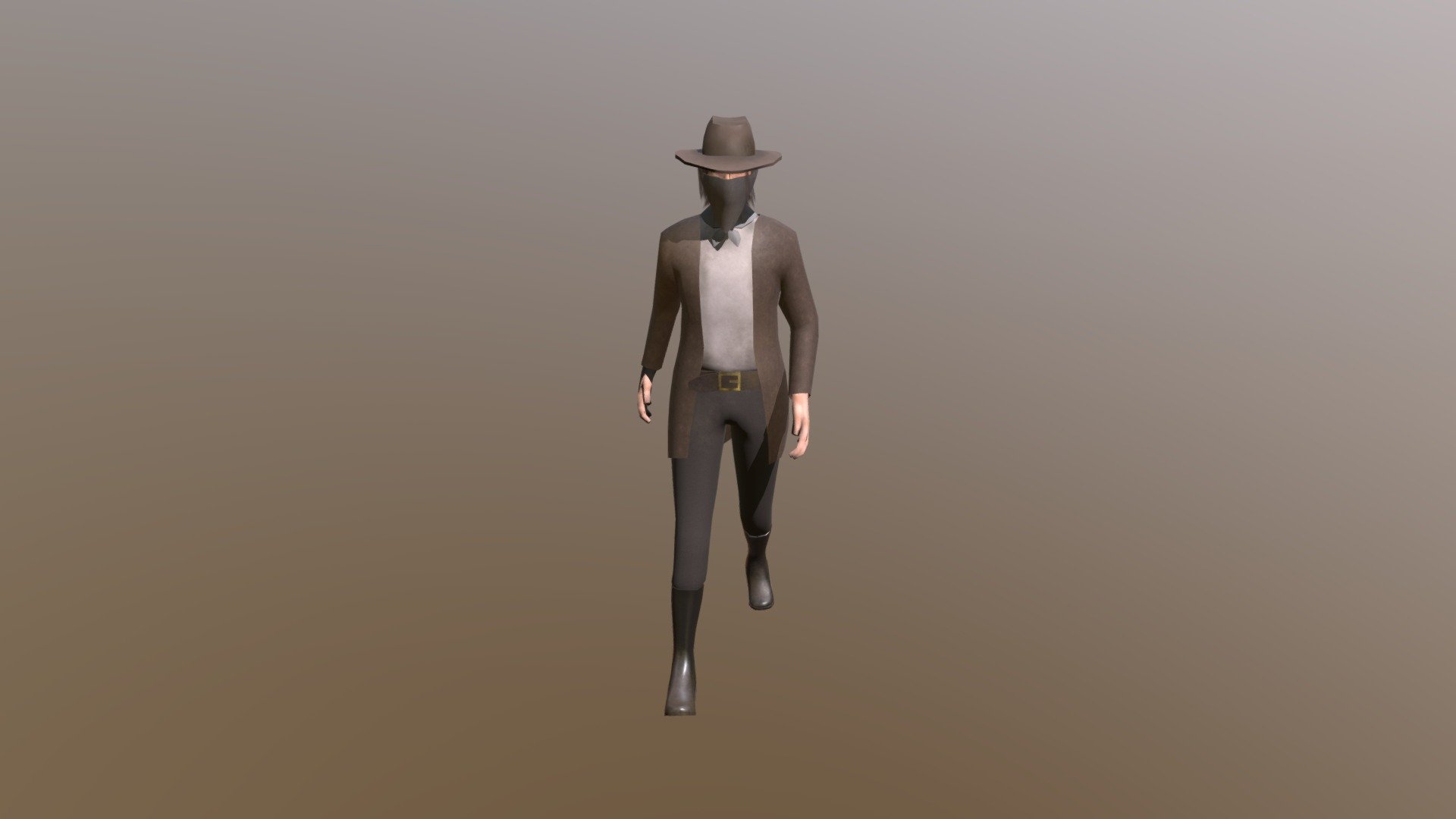 There was a murder at the Old West Saloon and the culprit is still on the loose. Perhaps this suspicious looking individual is related to the crime. There are rumours of a deadly assassin roaming the land. This individual seems to have bruising around his right eye, could this be from an assassination attempt gone wrong? Why is he wearing a bandana on his face? It's almost like he is trying to hide his identity. Is this the man that the Sheriff is after? - The Old West Mysterious Murderer - 3D model by Chloejayne01 3d model