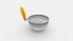 Cartoon kitchenware control, household, spoon, water, kitchen, filter, cooking, pasta, kitchenware, utensil, colander, lowpolymodel