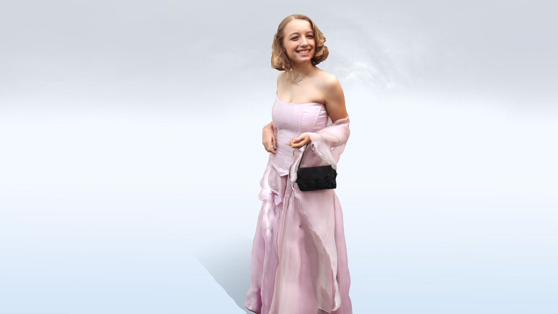 A girl is posing for a pose in her Ballroom Dress and smiling. Created and shot in our Studio in Vienna, Kaisermühlen 3d model