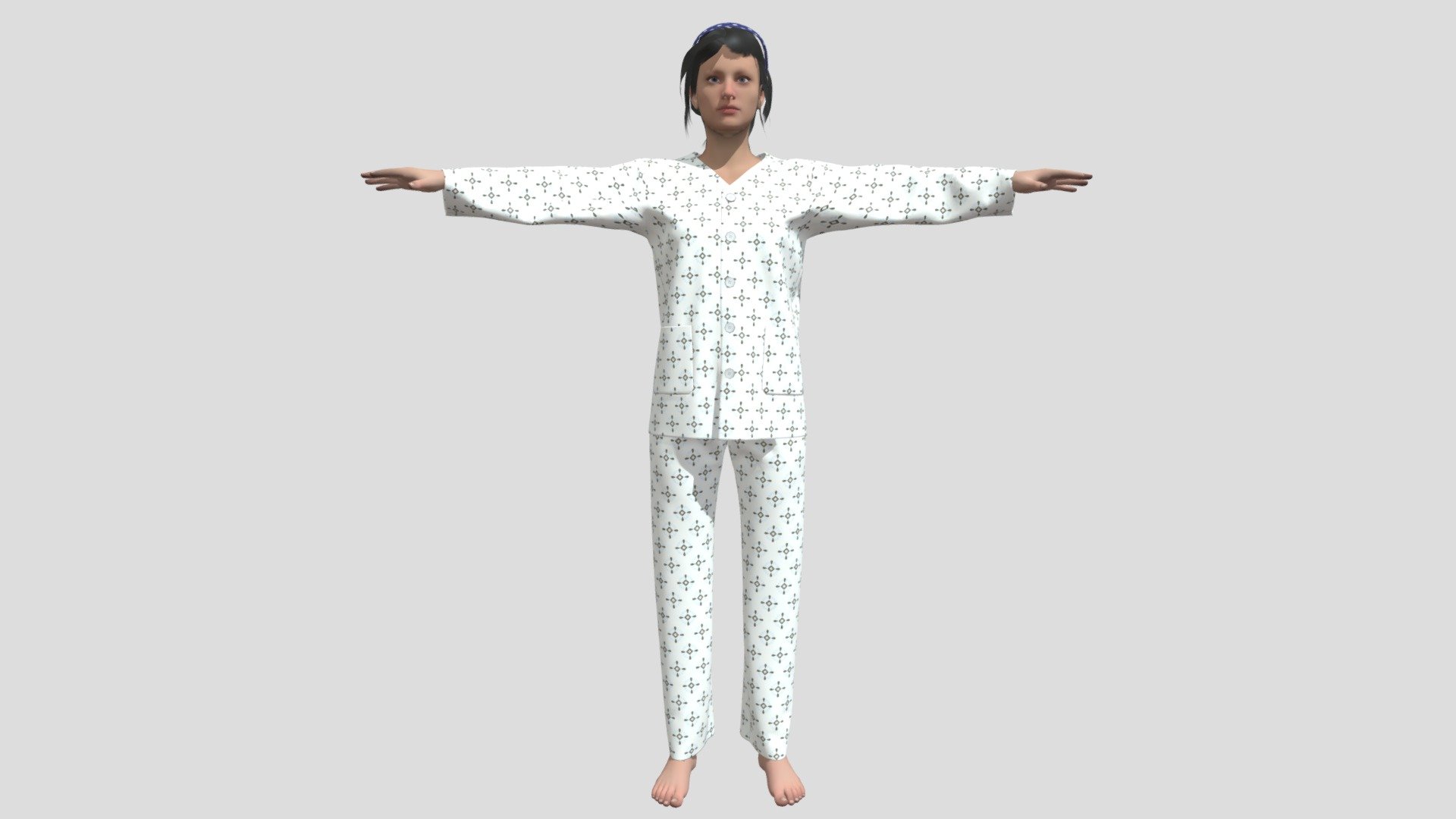 Female Patient with white Dress 3D model is a high quality, photo real model that will enhance detail and realism to any of your game projects or commercials. The model has a fully textured, detailed design that allows for close-up renders 3d model