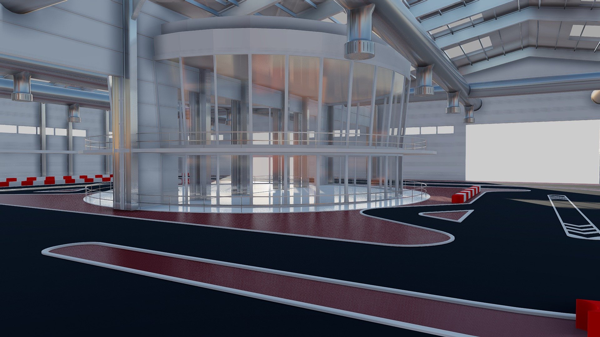 Detailed indoor gocart scene 3d model