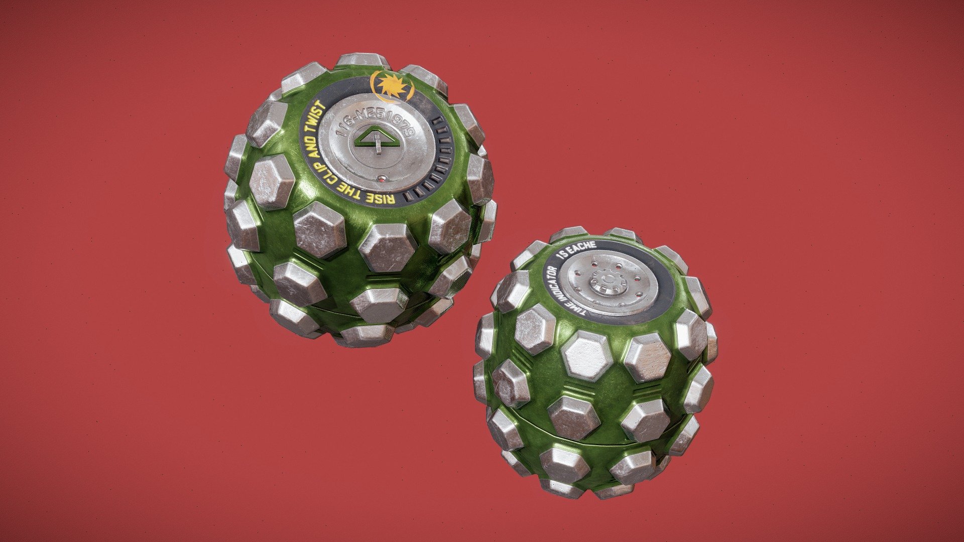 low poly grenade gameasset 4K PBR textures - Sci-fi Grenade - 3D model by 3D Chop Art (@3dchop) 3d model
