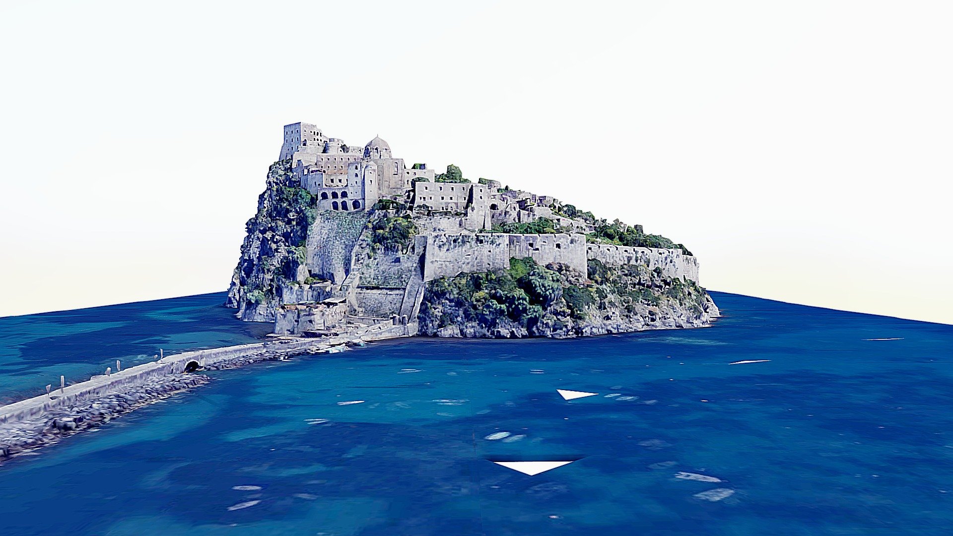 Aragonese Castle (Italian: Castello Aragonese) is a medieval castle next to Ischia (one of the Phlegraean Islands), at the northern end of the Gulf of Naples, Italy.[1] The castle stands on a volcanic rocky islet that connects to the larger island of Ischia by a causeway (Ponte Aragonese).

The castle was built by Hiero I of Syracuse in 474 BC. At the same time, two towers were built to control enemy fleets' movements. The rock was then occupied by Parthenopeans (the ancient inhabitants of Naples). In 326 BC the fortress was captured by Romans, and then again by the Parthenopeans. In 1441 Alfonso V of Aragon connected the rock to the island with a stone bridge instead of the prior wood bridge, and fortified the walls in order to defend the inhabitants against the raids of pirates.....

https://en.wikipedia.org/wiki/Aragonese_Castle - Aragonese Castle,medieval,bridge,Ischia - 3D model by SENSIET (@asensio) 3d model