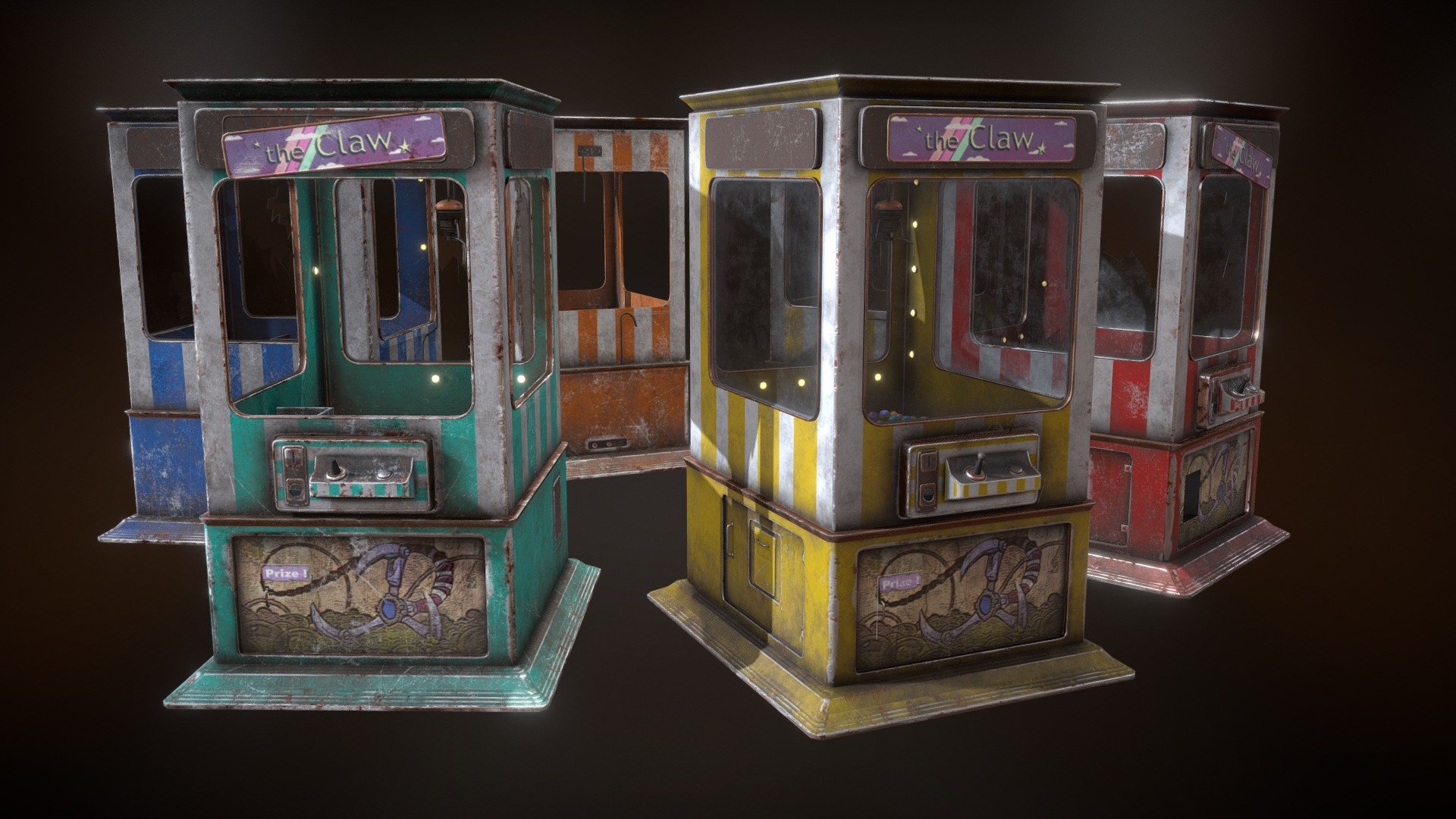 We present to your attention a collection of 3D models of slot machines, created with love and attention to detail.
Enjoy plenty of choice with 5 different color options to add vibrancy and style to your project. Each model has high-quality textures 4096x4096, which give slot machines realism and attractiveness.
This collection includes 6 unique slot machines, each of which has its own damage level. Discover a variety of possibilities and create exciting gameplay by providing your characters with a variety of challenges.Capture your audience's attention and take your project to the next level with this unique collection of 3D slot machine models. Make your world more exciting by adding elements of luck and excitement! - Claw Machines Pack - Buy Royalty Free 3D model by Ruslan Malovsky (@malovsky) 3d model