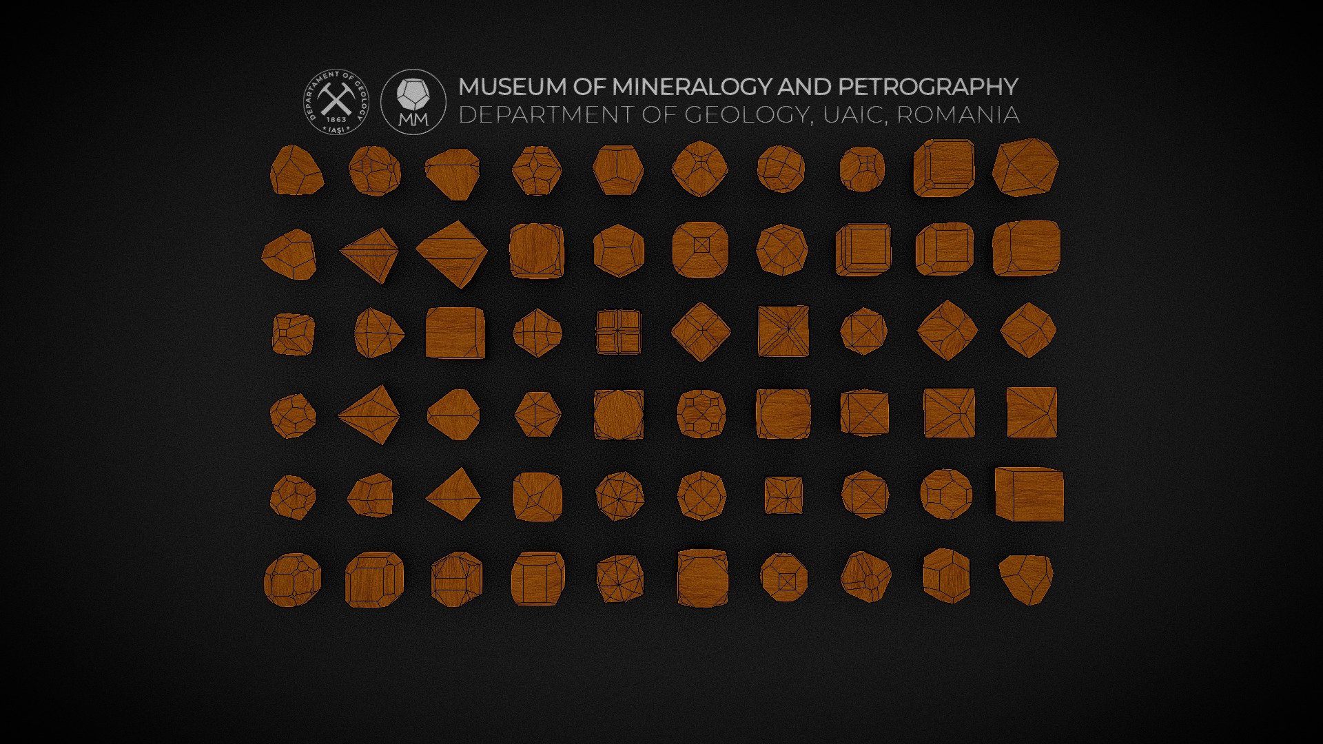 I. Isometric system

Hexoctahedral class;  Diploidal class - 2/m-3; Hextetrahedral class - -43m; Gyroidal class - 432

3D Models of wooden crystal sets, considering Figures 110-176.

Dana sets of wooden crystal models, arranged by the late Professor William E. Ford to illustrate Dana's Textbook of Mineralogy 4th edition (1932), originally produced by Dr. Krantz Rheinisches Mineralien-Kontor (Bonn).

Dana Sets of wooden crystal models






Website: http://geology.uaic.ro/muzee/mineralogie/

Concept &amp; 3D-modelling by Andrei Ionut APOPEI
 - Wooden crystal models - Isometric system set - 3D model by Museum of Mineralogy and Petrography, UAIC (@MineralogyPetrographyMuseum) 3d model