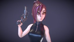 Stylized woman with a revolver woman, substancepainter, blender, gameart, gun, noai