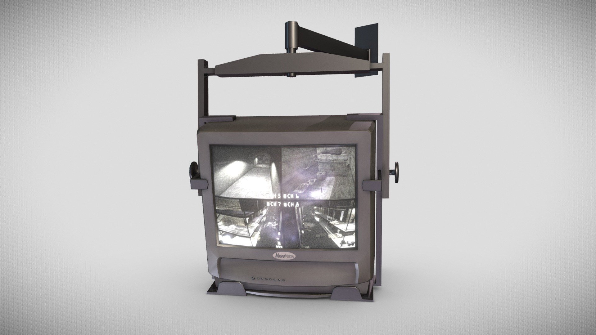 A Surveillance Monitor with a wall mounting bracket. Use any photos to replace monitor images.

Game-ready with hierarchy pivots for easy rotating of parts.

Collada, FBX, and OBJ formats included 3d model