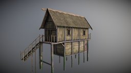 Medieval Lake Village lake, medieval, ocean, town, stilt, house, village