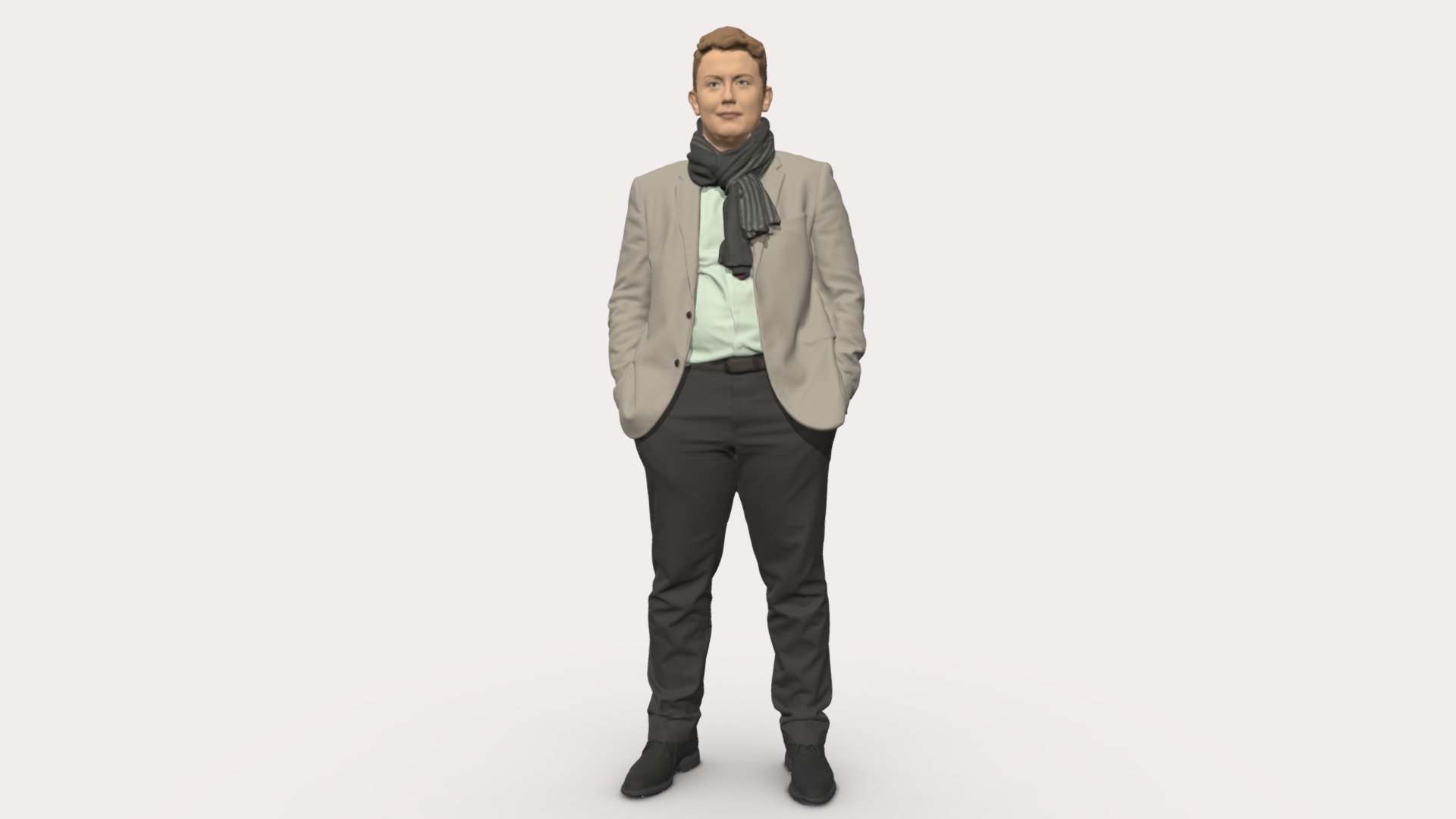 We provide unique 3d scanned models with realistic proportions for closeup and medium-distance views in artworks, paintings and classes. As well as architectural visualization projects.

Main features:




high-end realistic 3d scanned model;

realistic proportions;

highest quality;

low price;

saves you time for more time in landscaping and interiors visualization.

FEATURES 




3d scanned model 

Extremely clean

Edge Loops based

smoothable

symmetrical

professional quality UV map

high level of detail

high resolution textures

real-world scale

system unit: cm

TEXTURES 




Textural Resolution: 4096 x 4096

Color Map

The model is suitable for stereolithography 3d printing 

The model is also ready for fullcolour 3d printing - Young man scarf with jacket 0714 - Buy Royalty Free 3D model by 3DFarm 3d model