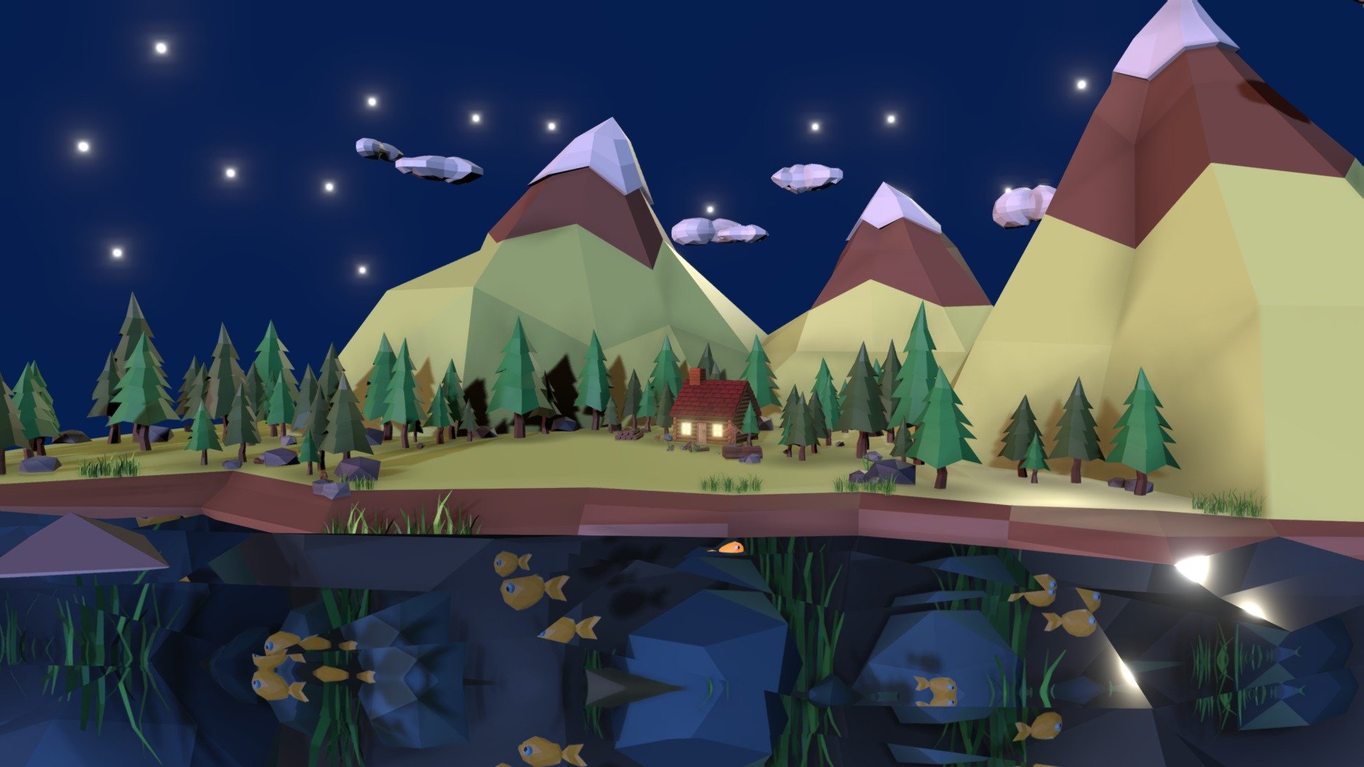 A wonderful island modeled in Blender using different techniques of illumination, to create a low poly environment 3d model