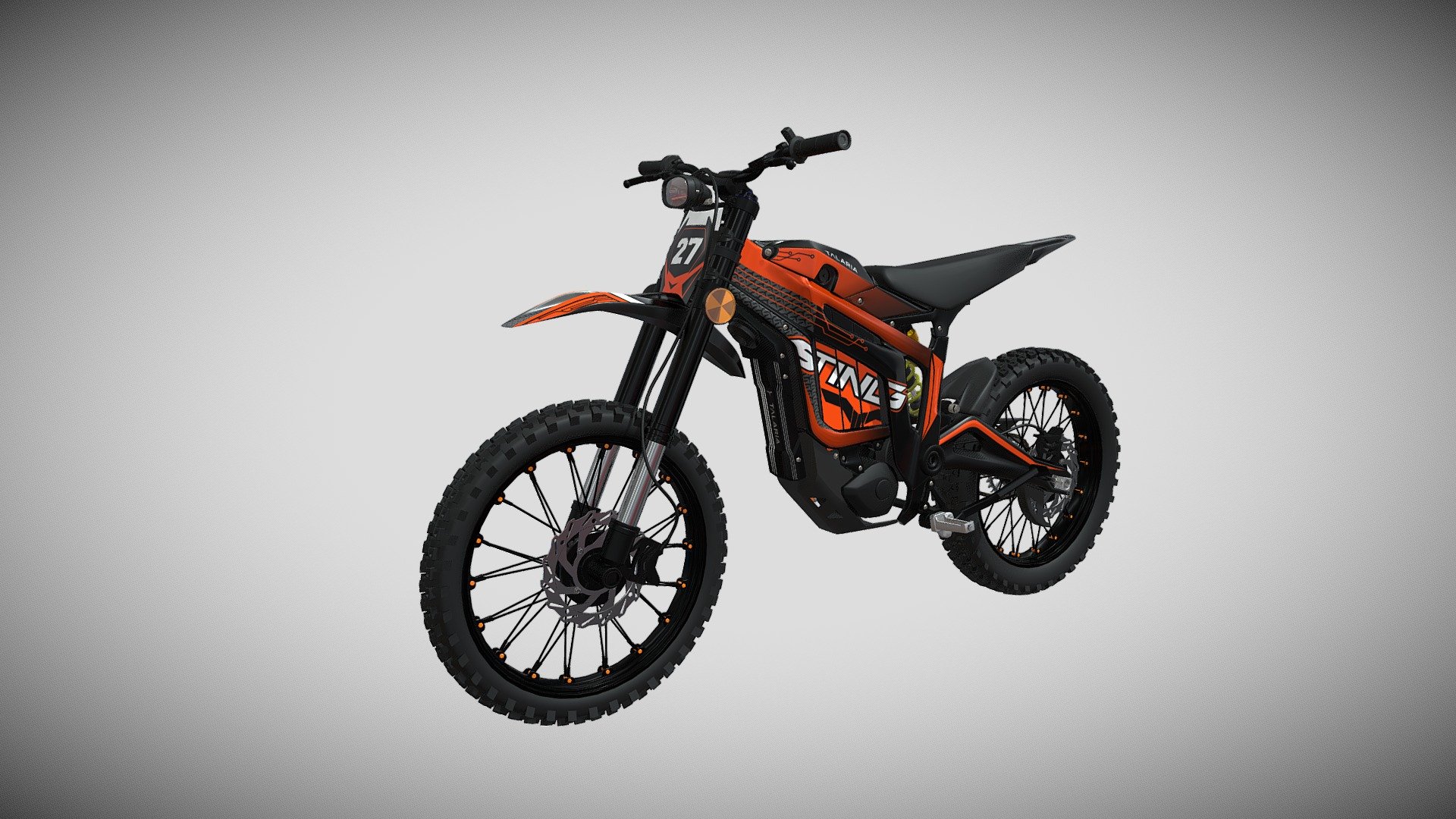 The Talaria STING electric dirt bike was born to bring cutting edgeperformance to all riders. It features aCAD designed light weight frame design,a powerful electric motor deliveringinstant torque,transferred through an intelligent gear drive whilst operating extremely quietly.

If you want to get this model, contact me in : fajaralhayda99@gmail.com - Talaria STING R Electric-bike - 3D model by ALHAYDA 3d model
