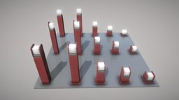 Street Light (8) Light Bollard Dark Red red, urban, barrier, pole, streetlight, bollard, 3dhaupt, street-furniture, software-service-john-gmbh, sci-fi, futuristic, dark, light