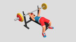 Cartoon man doing bench press press, exercise, training, barbell, bodybuilding, cartooncharacter, weightlifting, benchpress, sportsman, character, cartoon, man, animation, characterdesign, sport, funnycharacters