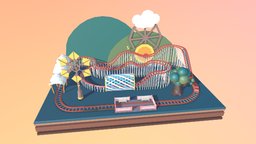 Rollercoaster Diorama Cartoon Style rollercoaster, diorama, botw, cartoon, blender