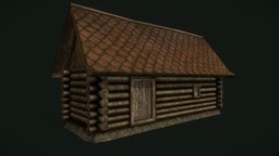 Traditional slavic wooden warehouse wooden, warehouse, celtic, hut, realistic, old, lodge, house, animated