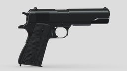 M1911 Pistol High-poly rifle, grenade, assault, high, soldier, revolver, army, handgun, carbine, generic, semi, long, submachine, defense, equipment, firearm, vr, bullpup, ar, firearms, automatic, machine, battle, pistol, sniper, launcher, personal, semi-automatic, weapon, asset, game, 3d, low, poly, military, shotgun, gun, gear, war, "light", "multiple-barrel"