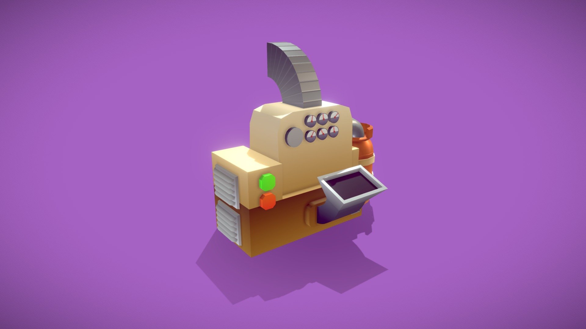 Fun looking cartoony incinerator made for a factory environment. Not super detailed just made sure to have big round buttons and a massive funnel so you can chuck all your objects in there 3d model