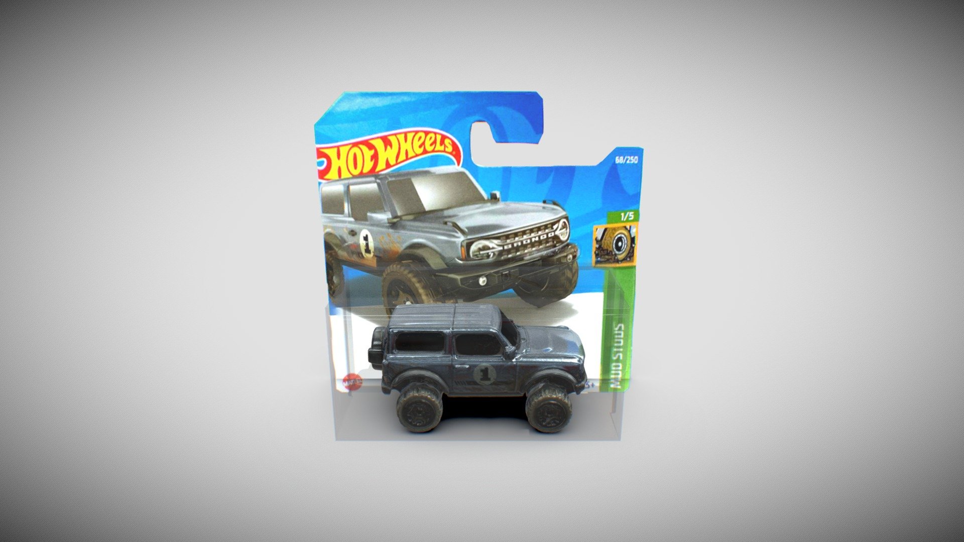 3D Model of a Ford Bronco, Hot Wheels blue gray &lsquo;21 Ford Bronco # 1. 1:64 scale, scanned with photogrammetry.
programs used, Maya, Substance Painter, Mudbox, zephyr 3d..etc.

Set package.7z  template in .fbx .mb .uasset (ue4) - HotWheels Ford BRONCO - Buy Royalty Free 3D model by Costi Enrico (@costienrico) 3d model