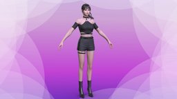 meta human fashion young girl game assets short, hair, mini, shirt, , fashion, pants, young, shoes, woman, idol, metahuman, shose, girl, student