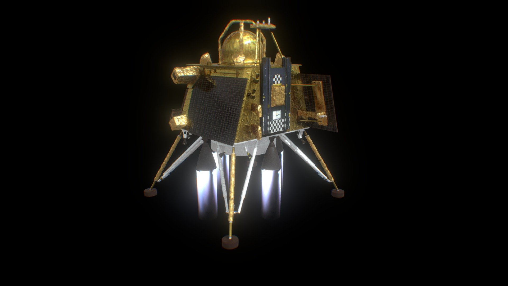 Chandrayaan-3 Vikram Lander &amp; Pragyan Rover 3D Model

Dive into the intricate details of India's ambitious lunar exploration mission with this meticulously crafted 3D model of the Chandrayaan-3 Vikram Lander and its companion, the Pragyan Rover.

Features:

Highly Detailed: Every component, from the lander's legs to the rover's wheels, has been designed with precision to closely match the real-life counterparts.
Accurate Representation: Based on official ISRO (Indian Space Research Organisation) blueprints and images, ensuring the model's authenticity.
Interactive Experience: Explore the model from every angle, zoom in to appreciate the finer details, and immerse yourself in India's lunar mission 3d model