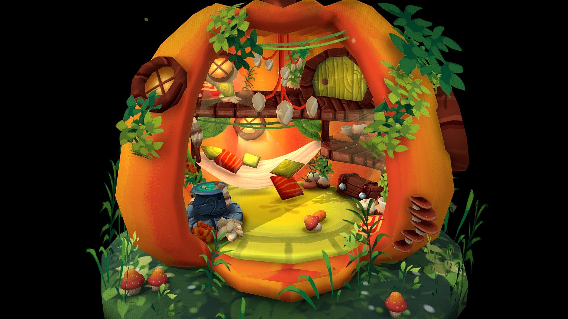 [How to play]



Welcome to my creation &amp; submission for the #WoodlandHideawayChallenge. 

This model is not just any model, it's a **short D&amp;D adventure encounter right here on this Sketchfab page! **

If you have played D&amp;D before, then this will feel very familiar, if you haven't then no stress and just follow my guides and annotations! 

Use this website if you don't have your own D20 die to roll: https://rolladie.net/roll-a-d20-die

Use the Scripts* to determine the outcome of your rolls.: https://vanillaburp.com/projects/QrD9Rl?album_id=2853214


[Rules]



You may start by reading the [Introduction] at (https://vanillaburp.com/projects/QrD9Rl?album_id=2853214) 

Your goal is to determine which creature lives here by completing ALL annotations.

You can read annotations 2-4 in any order, except 5 (this should be the final annotation).

You can roll only once per action you decide to take;

If an annotation suggests two actions, you can do both in any order but just once!
 - The Woodland Pumpkin Encounter - 3D model by VanillaBurp 3d model