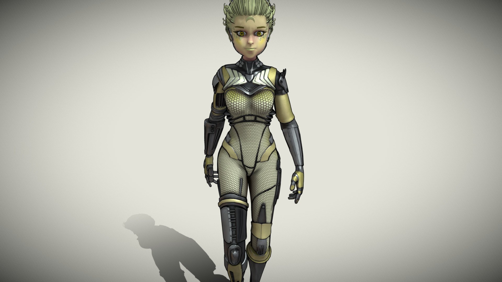ARC
Rigged + Shape Keys for Face Expressions.
Walking Cycle &amp; T-Pose.
UV Unwrapped and textured.
Contains 5 variations: Blue, Red, Army, Gold, Black.
Comes with textures at 2k &amp; 4k resolution. 
Contains PBR &amp; Toon (LBS) Shader variations. 

The model contains 12 objects, 6 sets of material(+1 Outline for Toon), and 2 sets of textures. 
Modeled in Blender, painted in Substance Painter. 
.
.
.
.
.
More: https://linktr.ee/ed3d - Asymmetric Robotic Character - GOLD - Buy Royalty Free 3D model by Ed (@Ed3D.Blend) 3d model
