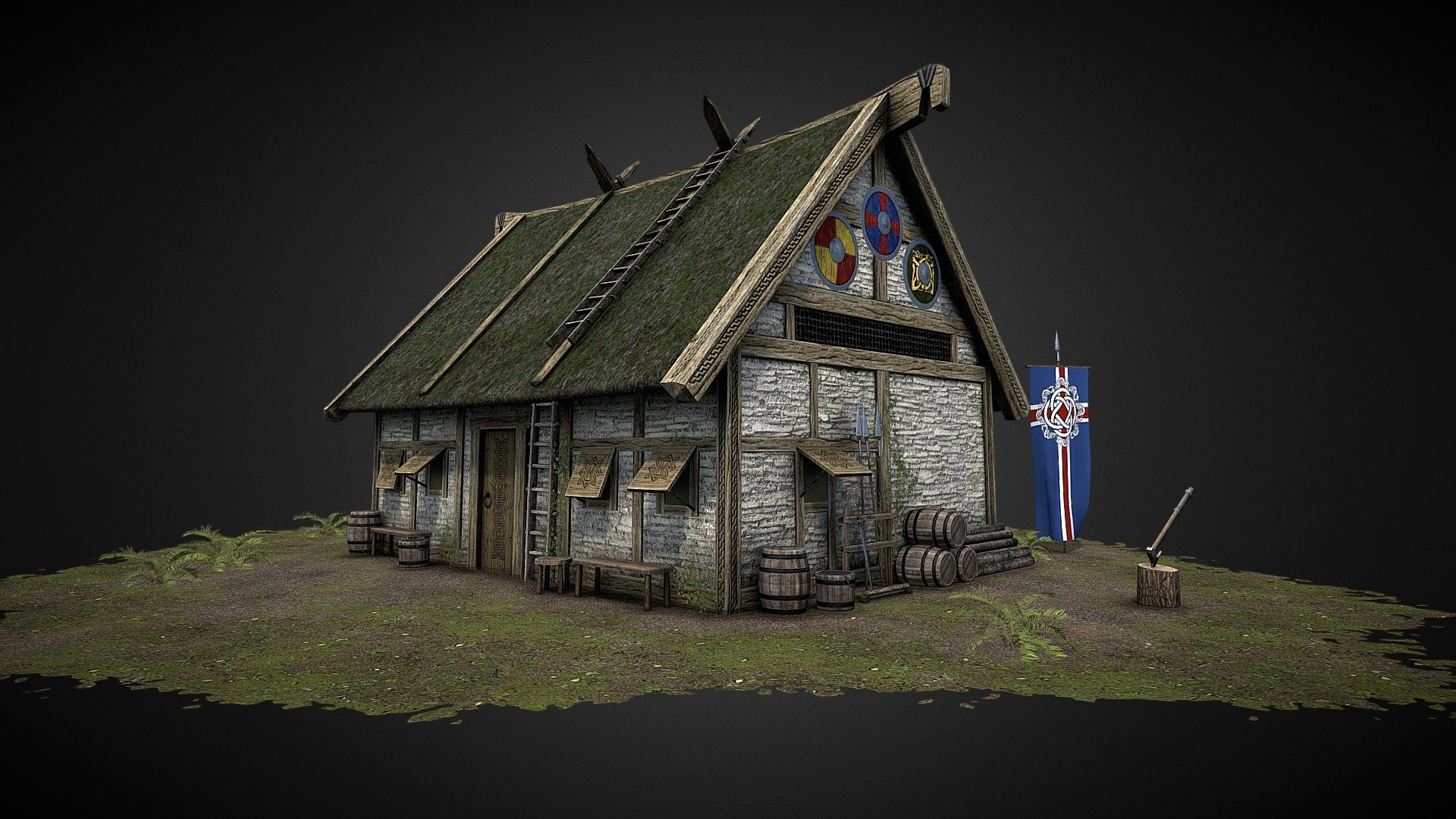 Ultra low poly, game ready model.
The building and the props are 2.5k triangles without the instances/repeats and all share one texture set.
The building is modular - https://photos.app.goo.gl/9SoPgL1SXZBp8rW6A
The ground plane and the plants have a separate textures and are done mostly for the preview here at Sketchfab 3d model