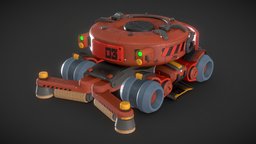 Cyberpunk City Sweeper red, transport, urban, cyberpunk, sweeper, cleaner, marmoset, utility, rizomuv, substancepainter, blender, city