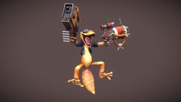 Gecko Gunner stylised, gecko, leopard, leopardgecko, character, cartoon, game, gameart, creature, stylized
