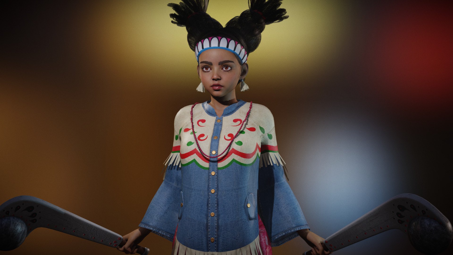 Lily from street fighter 6 game fanart model girl. Rigged Body and face. Subsurface scattering. model in Blender file. Includes skin shaders and skin peach fur particles. Eevee and cycles 3d model