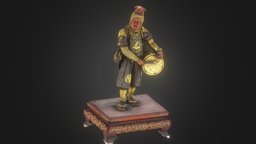 Japanese bronze sculpture of a war drummer drum, bronze, japan, warrior, samurai, antique, asian, taiko, drummer, gilt-bronze-application, gilt-bronze-mounted, realitycapture, war, japanese